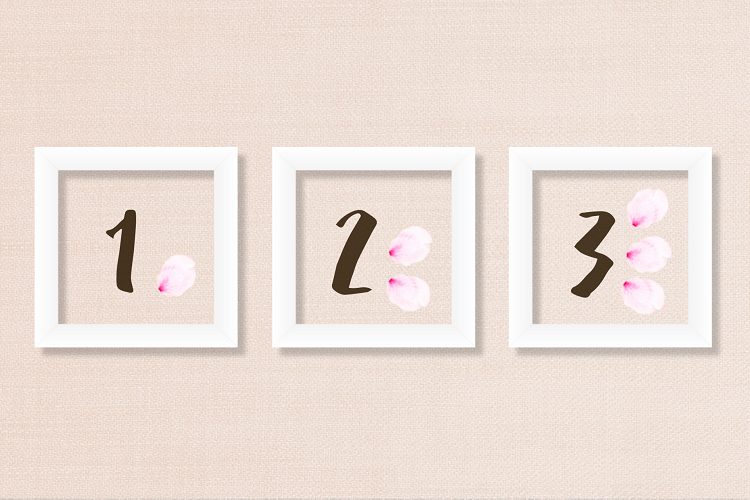 サクラの花びらとフレームに1・2・3の数字