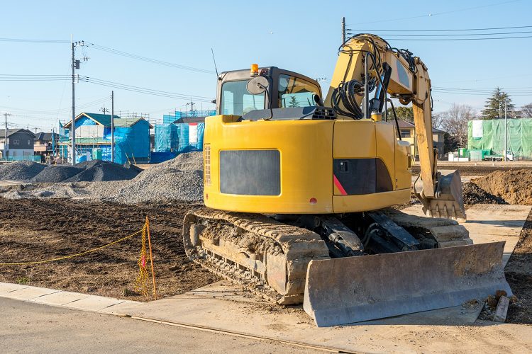 ショベルカーと工事現場